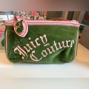 Y2K Juicy Couture Green and Pink Velvet Cosmetic Pouch